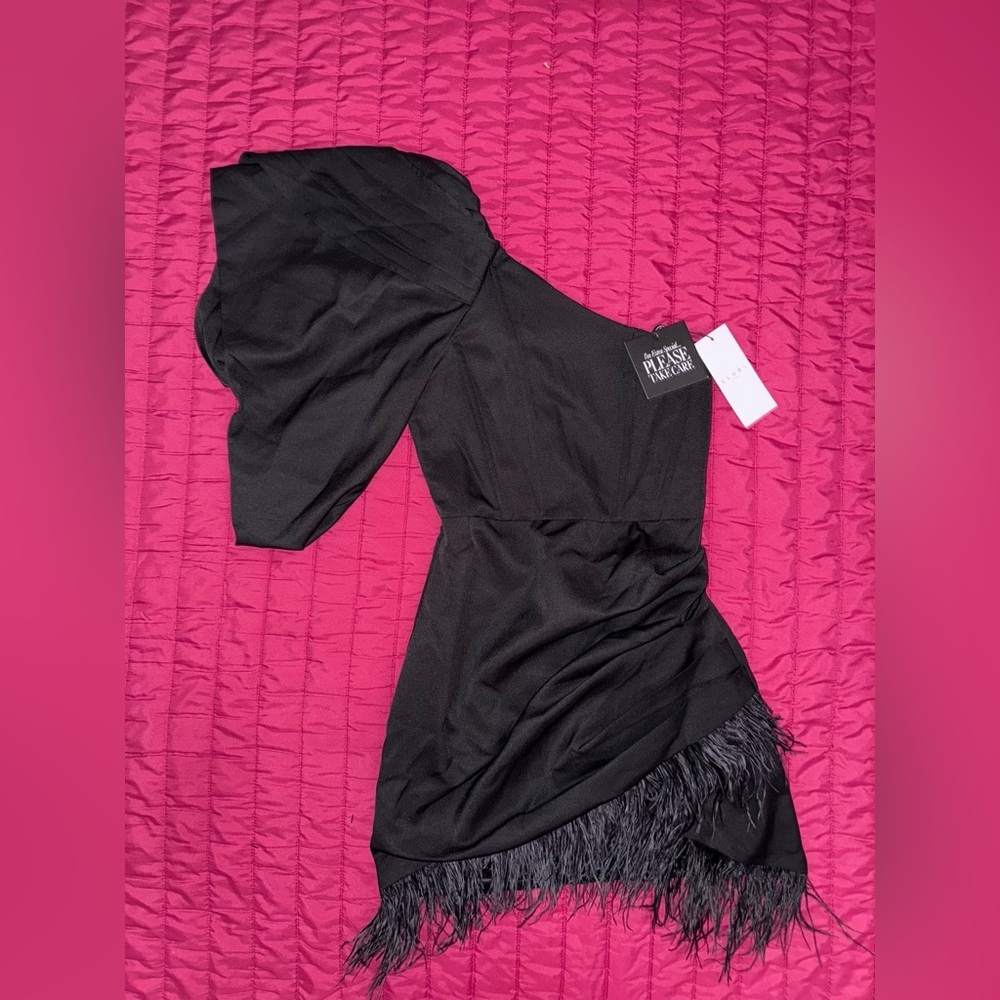 NWT CLUB‎ L LONDON ASYMETRICAL VOLUME DRAPED FEATHER MINI DRESS SIZE US 4